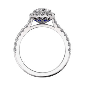 Round Diamond Halo Engagement Ring with Sapphire Detailing white 3