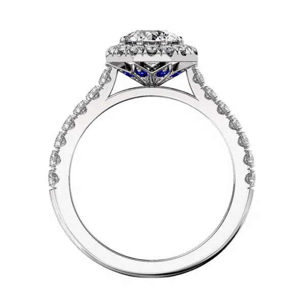 Round Diamond Halo Engagement Ring with Sapphire Detailing white 3