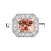 Art Deco Padparadscha Sapphire Halo Engagement Ring