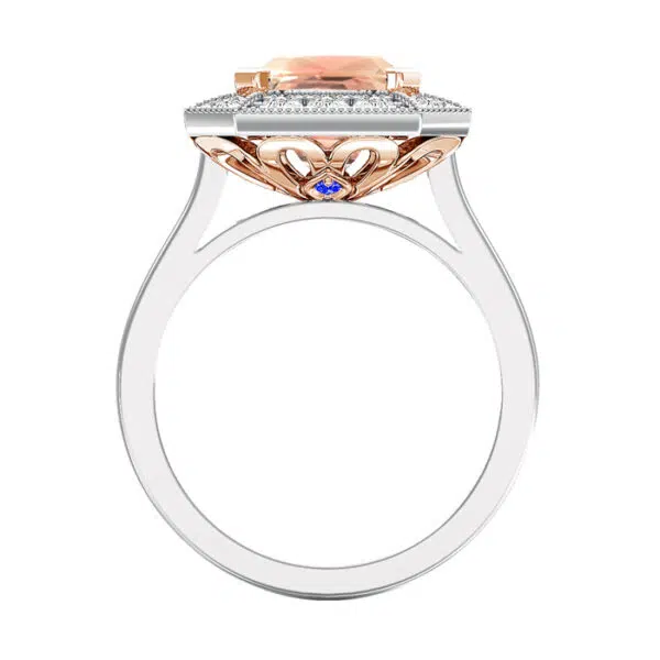 Art Deco Padparadscha Sapphire Halo Engagement Ring 2