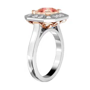 Art Deco Padparadscha Sapphire Halo Engagement Ring 3