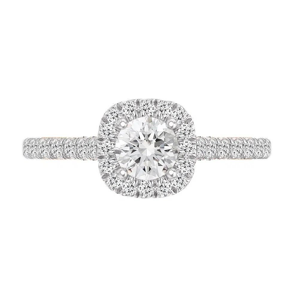 Halo Diamond Engagement Ring with Milgrain and Filigree Detailing 6