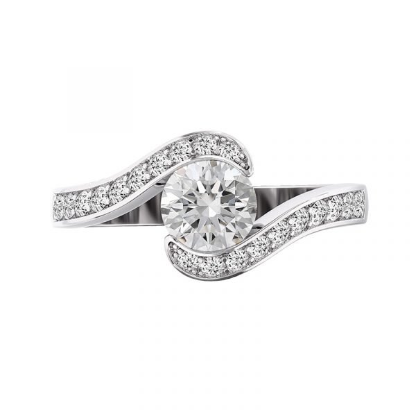 Round Diamond Bezel Set Pave Band Engagement Ring 1