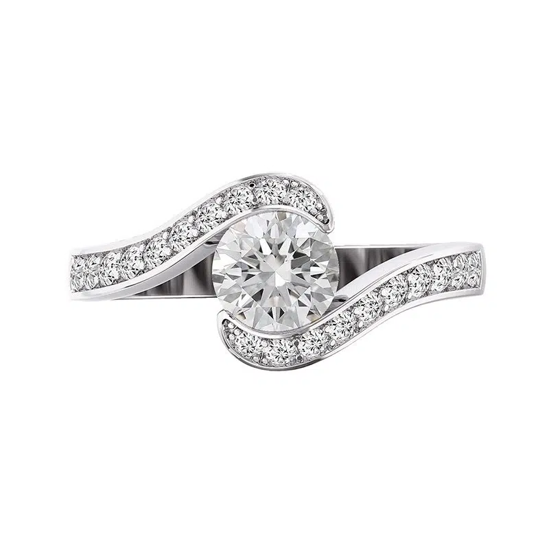 Bezel Set Engagement Ring with Twisted Pave Band