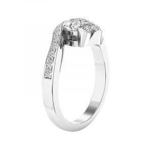 Round Diamond Bezel Set Pave Band Engagement Ring 2