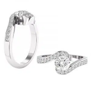 Round Diamond Bezel Set Pave Band Engagement Ring