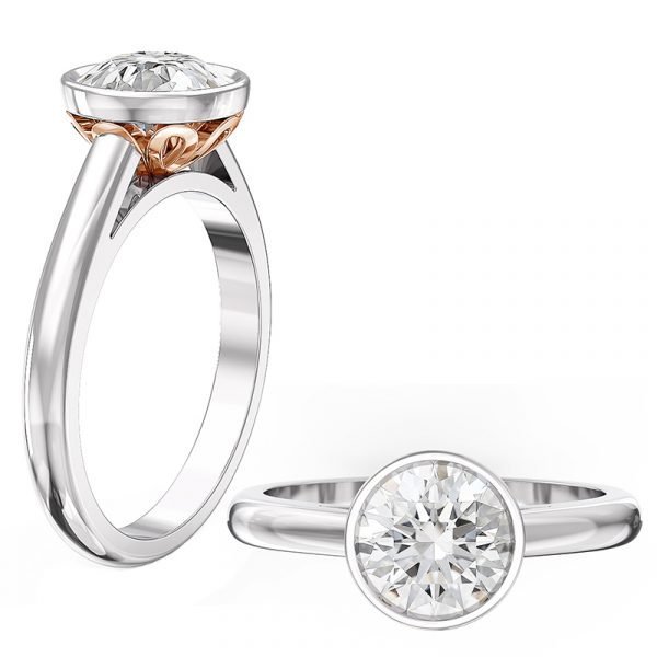 bezel set diamond with rose gold petal detail 5