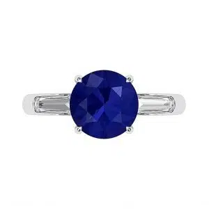 blue sapphire and baguette diamond three stone ring 1