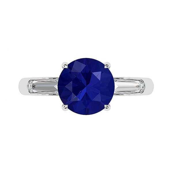 blue sapphire and baguette diamond three stone ring 1