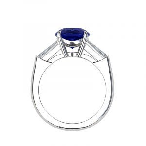 blue sapphire and baguette diamond three stone ring 2