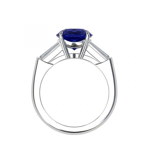 blue sapphire and baguette diamond three stone ring 2