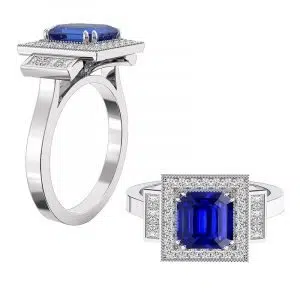 blue sapphire art deco inspired engagement ring