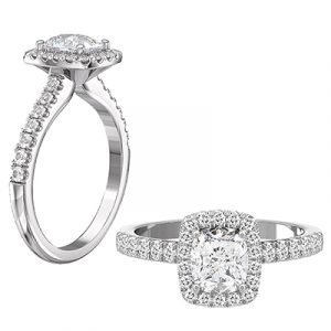 classic cushion cut halo engagement ring