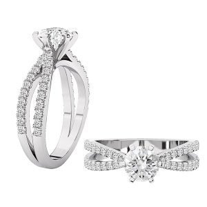 cross over band diamond solitaire ring