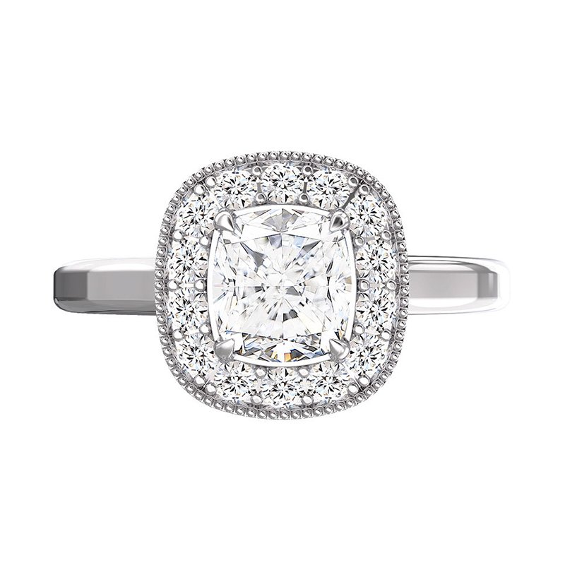 cushion cut diamond in vintage halo style setting 1