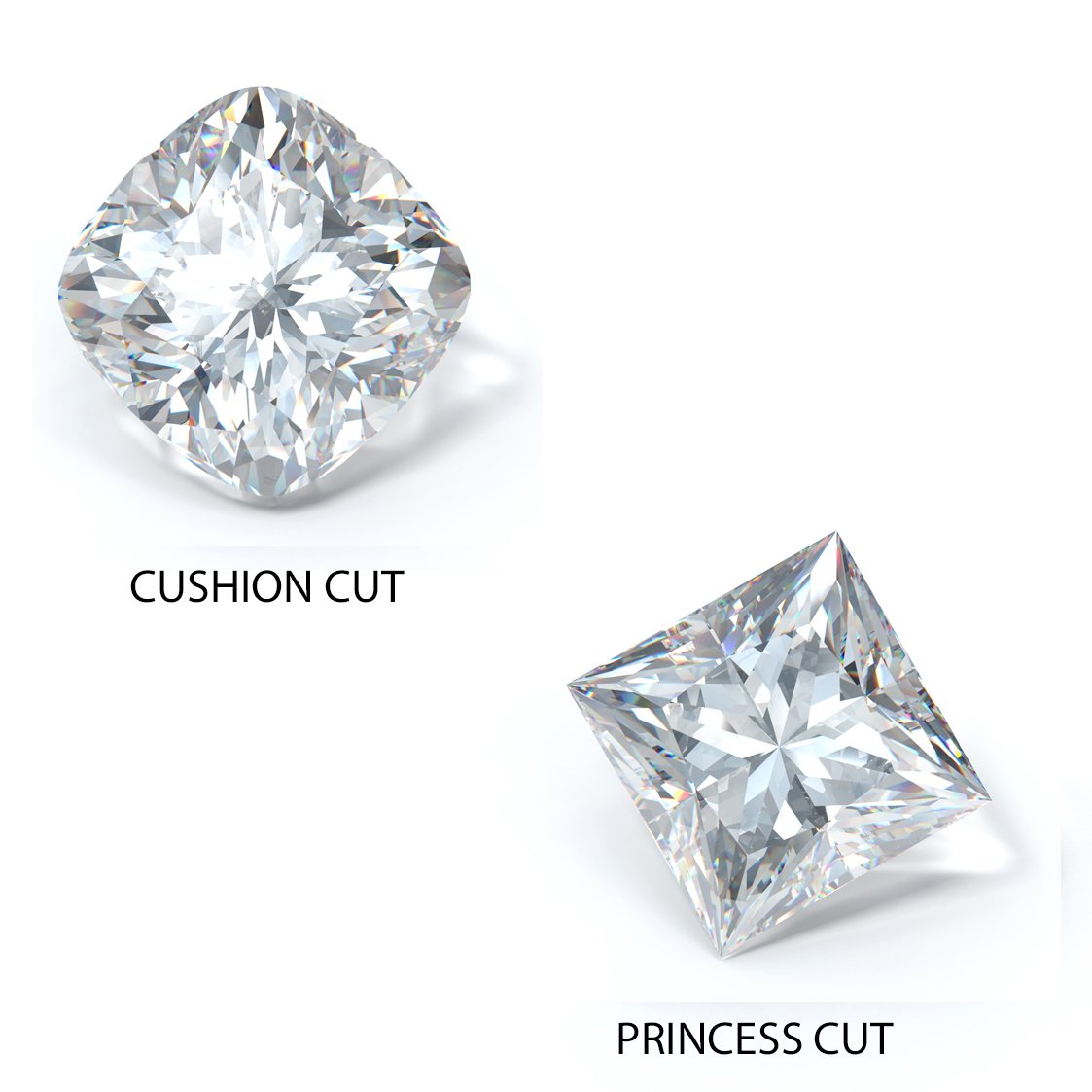 cushion cut v princess cut diamonds