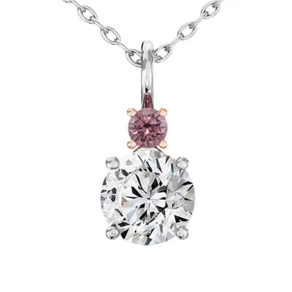 diamond pendant with pink diamond highlight