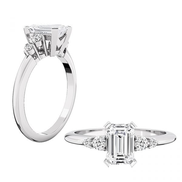 emerald cut diamond with side diamond features