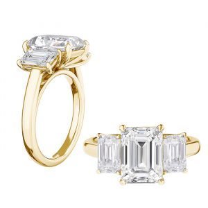 emerald cut three stone engagement ring