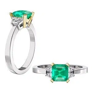 emerald three stone trapezoid diamond ring 4