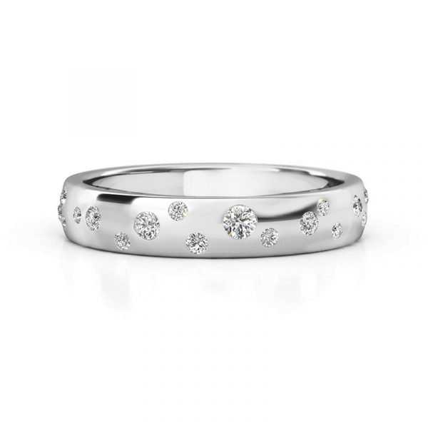 flush set speckled diamond wedding ring white gold