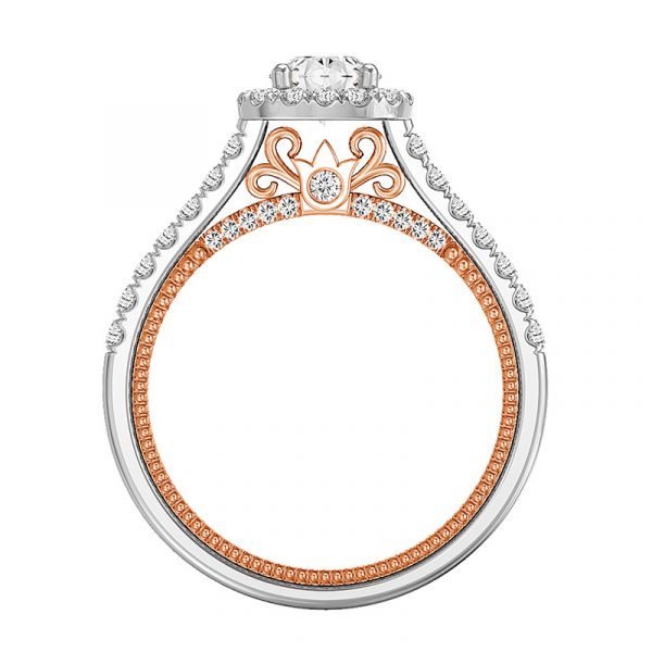 halo engagement ring with milgrain and filigree detail rose gold 1