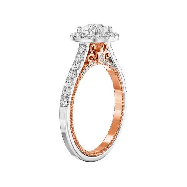 halo engagement ring with milgrain and filigree detail rose gold 2 1