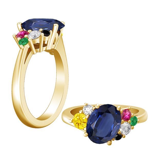 multicoloured sapphire cluster ring