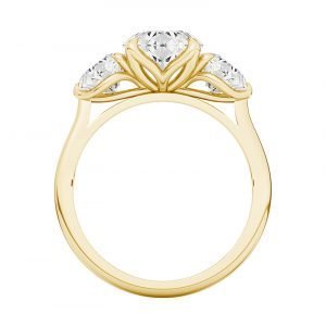 petal setting 3 stone gold engagement ring 2