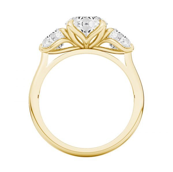 petal setting 3 stone gold engagement ring 2