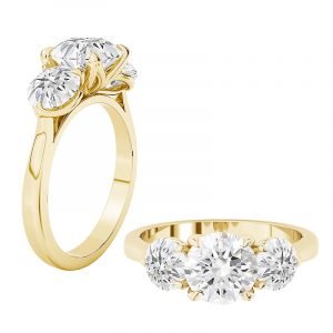 petal setting 3 stone gold engagement ring