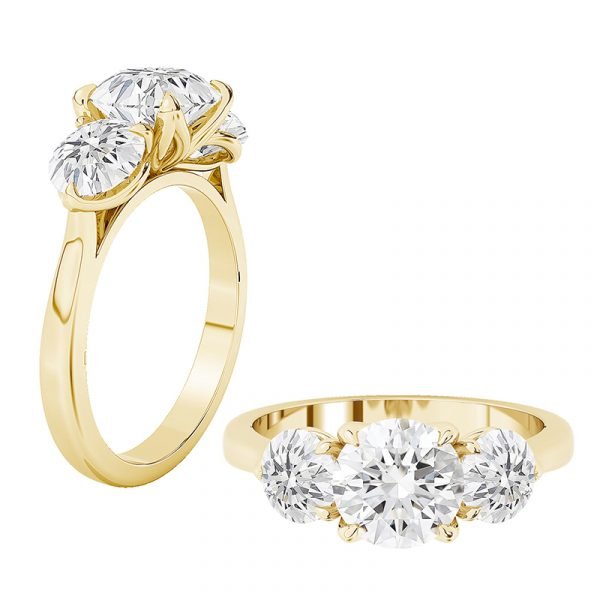 petal setting 3 stone gold engagement ring