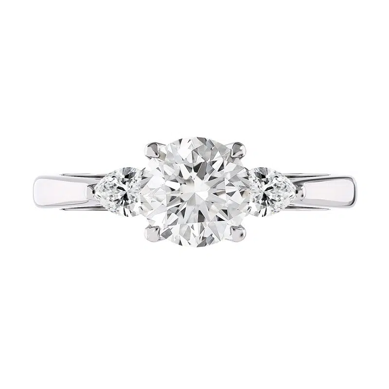 petal setting 3 stone pear shaped diamond ring 1 1