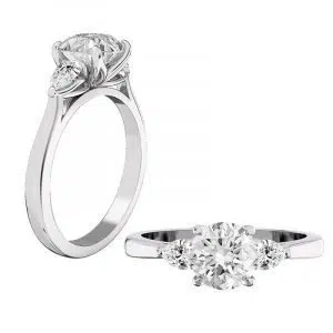 petal setting 3 stone pear shaped diamond ring