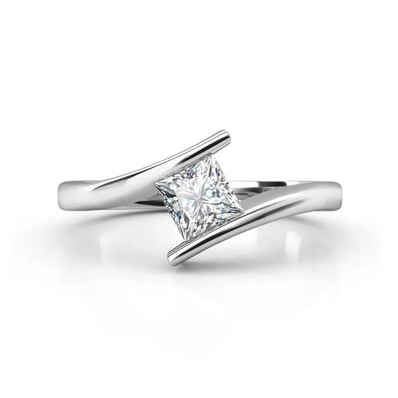 princess cut twisted band engagement ring