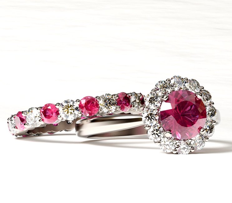 rubies wedding ring and engagement ring