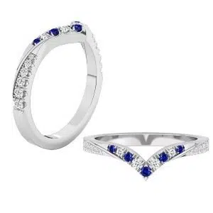 sapphire and diamond v shape wedding ring