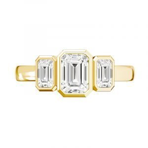 three stone bezel set yellow gold ring 2