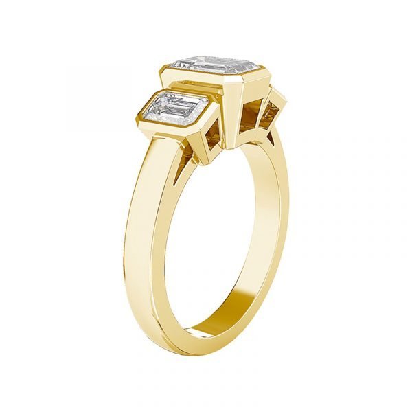 three stone bezel set yellow gold ring 3