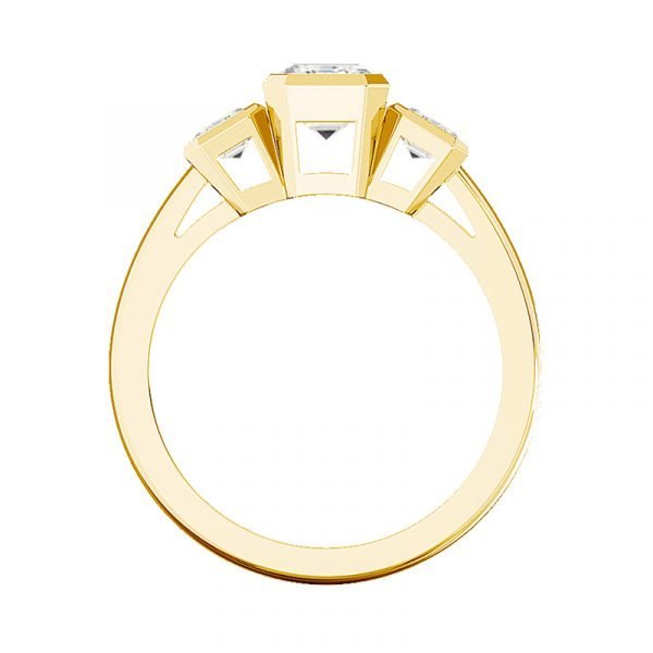 three stone bezel set yellow gold ring 4