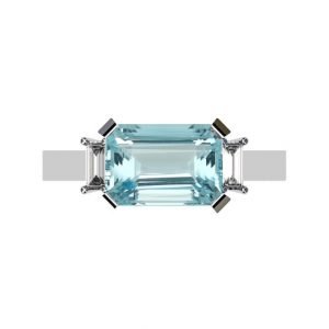 Emerald cut and baguette aquamarine