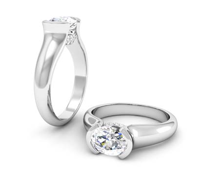 Horizontal Oval Diamond Bezel Set Engagement Ring 1 3