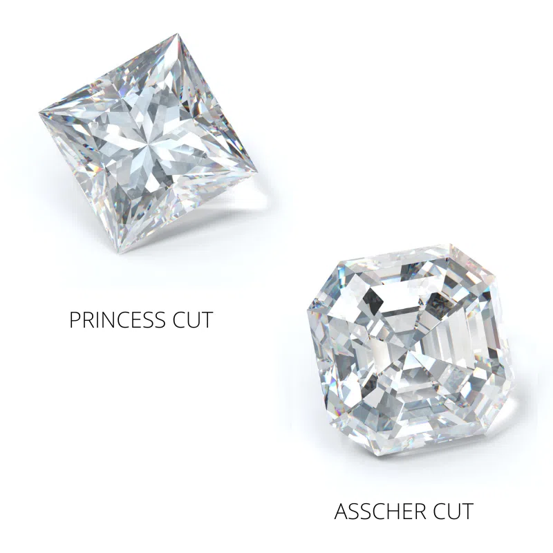 princess cut v asscher cut diamonds