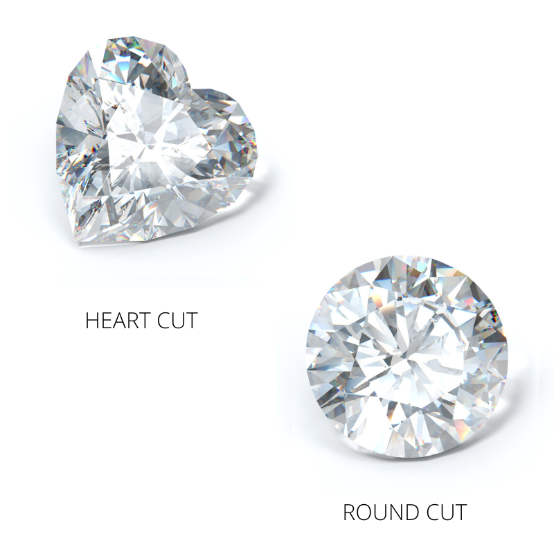 heart shaped v round cut diamonds