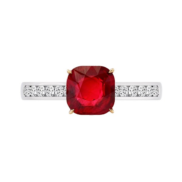 Ruby Cushion Cut Ring With Channel Set Diamonds | Waldemar Jewellers