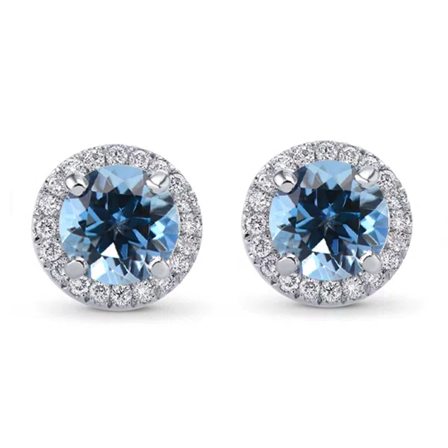 aquamarine halo diamond stud earrings