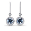 aquamarine halo drop earrings with bezel set diamond