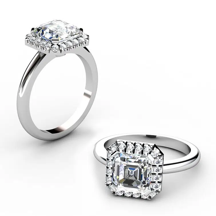 asscher cut halo engagement ring