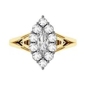 halo marquise ring with gold split shank band