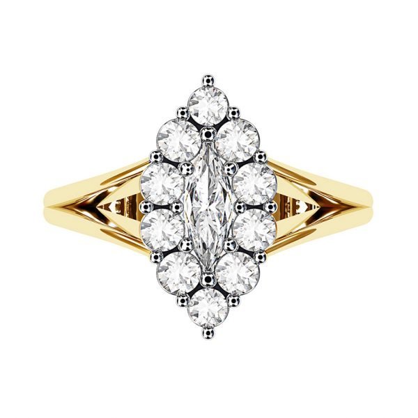 halo marquise ring with gold split shank band